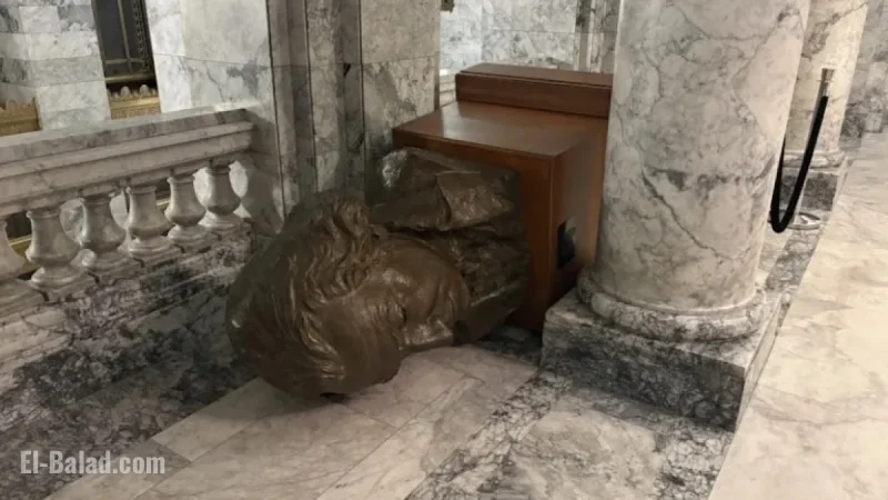 Intruder Vandalizes State Capitol, Topples Washington Bust