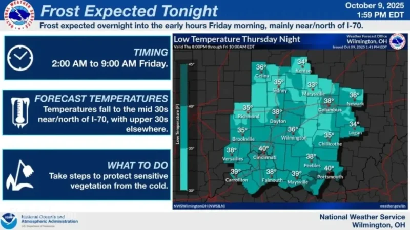 Frost Advisory Alert for Central Ohio, Including Columbus Areas