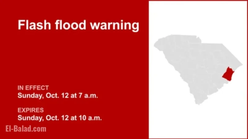 Georgetown County Faces Flash Flood Warning Sunday Morning Amid Heavy Rain