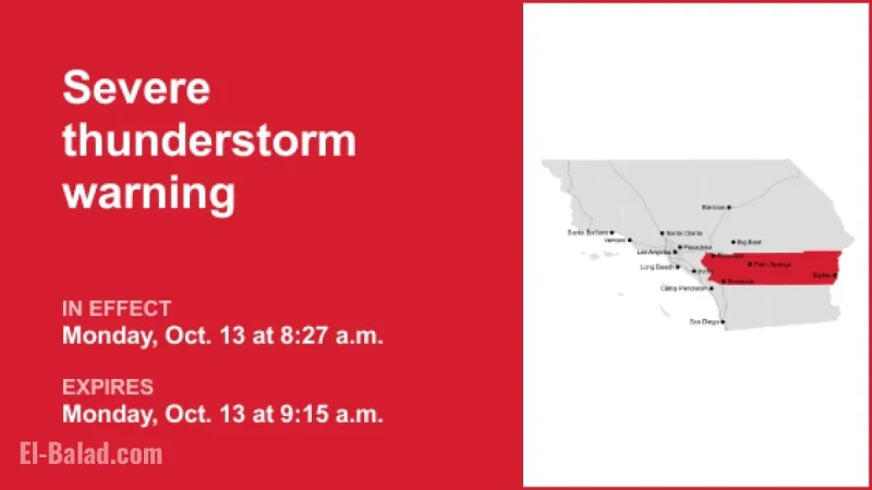 Severe Thunderstorms and Damaging Winds Forecast for Riverside, La Paz Monday