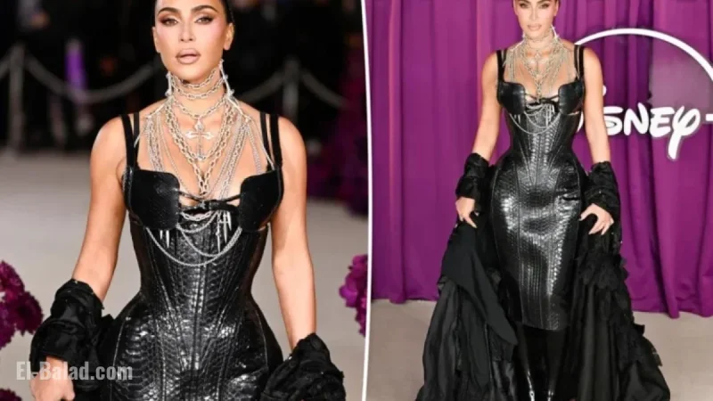 Kim Kardashian Dazzles in Black Leather Dilara Findikoglu Dress at London Premiere