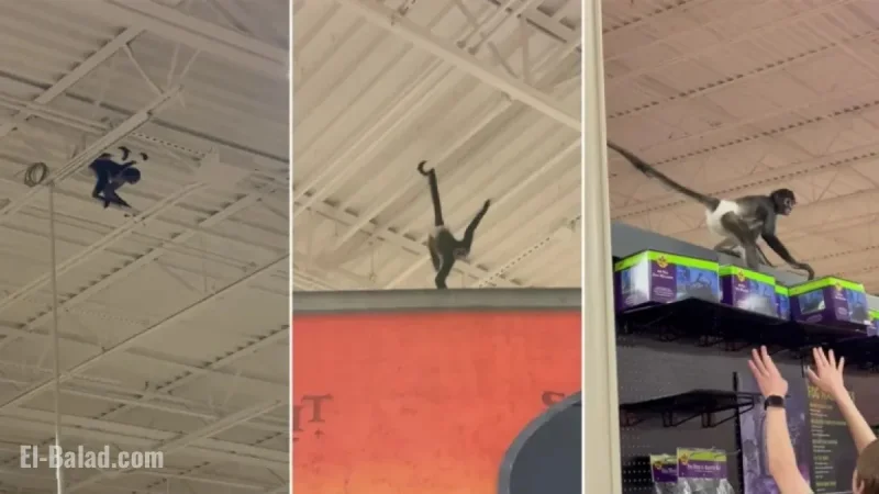 Monkey Swings from Rafters at Spirit Halloween Store