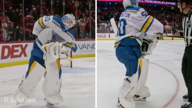 Jordan Binnington Attempts to Steal Alex Ovechkin’s 900th Goal Puck