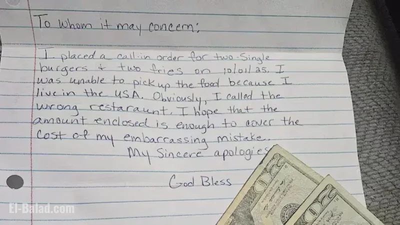 Alabamian Apologizes by Mailing Cash to N.S. Burger Joint Mistakenly Ordered From