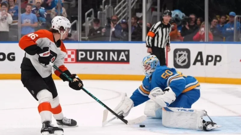 Zegras Leads Flyers to 6-5 Shootout Victory Over Blues with 2 Goals, Assist