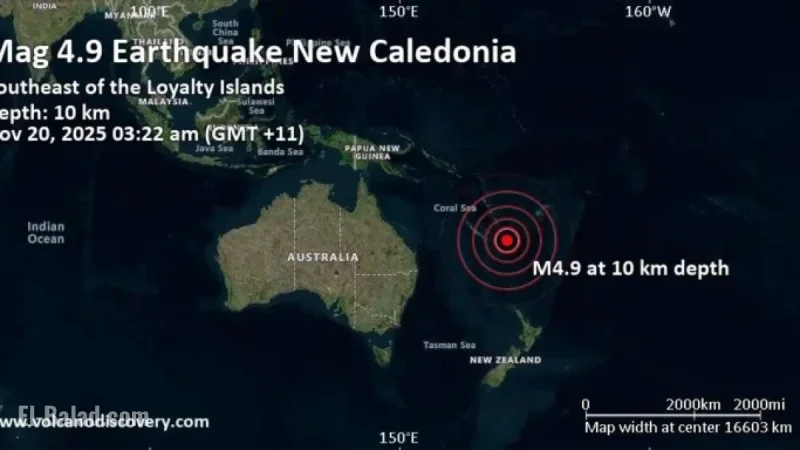 4.9 Magnitude Earthquake Strikes South Pacific Near Loyalty Islands