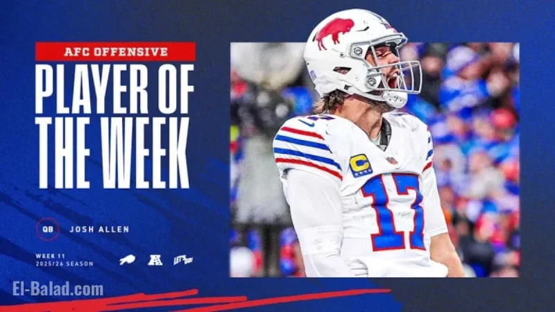 Josh Allen Earns AFC Offensive Player of the Week for Week 11 Triumph
