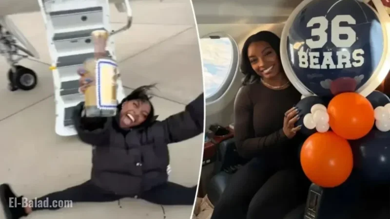 Simone Biles Celebrates Bears’ Game with Tequila Bottle Split After Jet Trip
