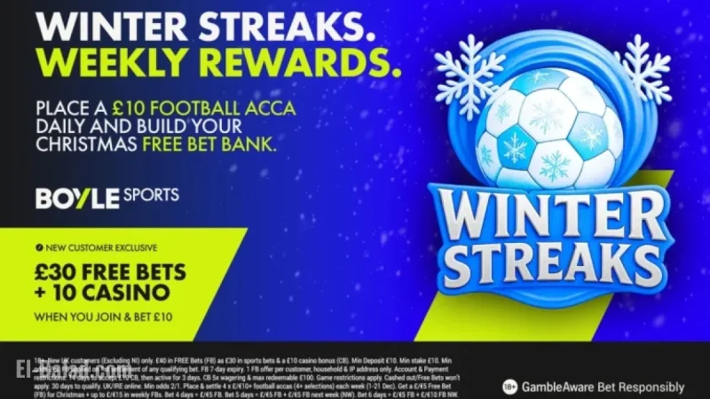 BOYLE Sports Offers Christmas Free Bets with Daily £10 Football Acca