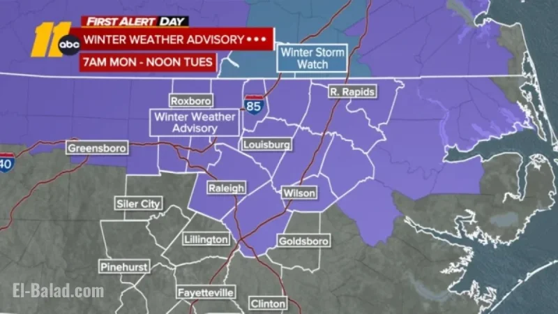 Snowfall and Black Ice Threaten Central North Carolina on Monday