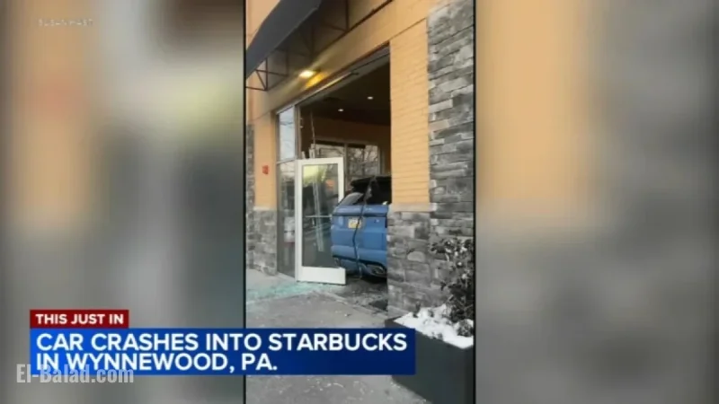 Car Collides with Starbucks Storefront in Wynnewood, Pennsylvania