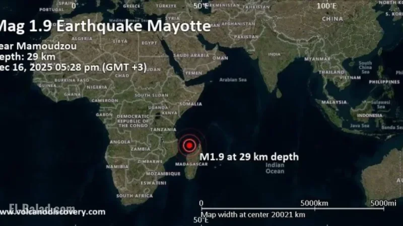 Minor 1.8 Earthquake Strikes 21 km East of Mamoudzou, Mayotte