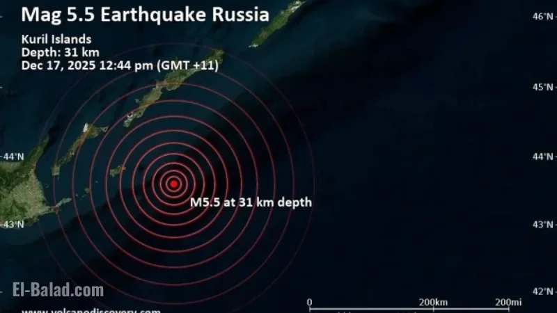 5.5 Magnitude Earthquake Hits Near Shikotan, Sakhalin Oblast, Russia