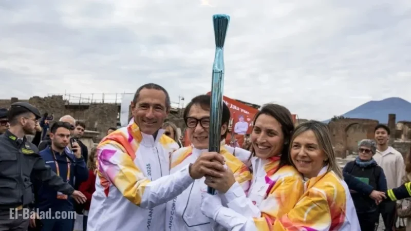 Jackie Chan Carries Olympic Torch Through Pompeii’s Ancient Ruins