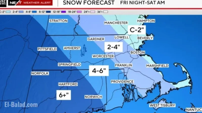 Massachusetts Map Predicts Plowable Snowfall Tonight Through Saturday Morning