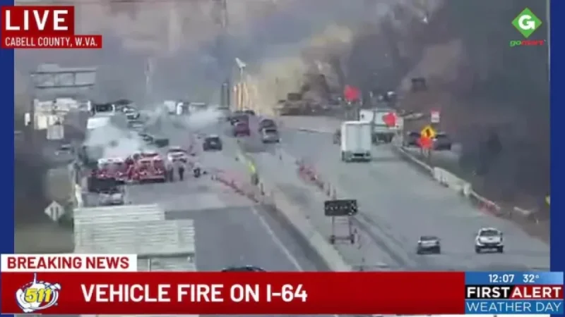 I-64 Partially Closed in Cabell County Due to Vehicle Fire