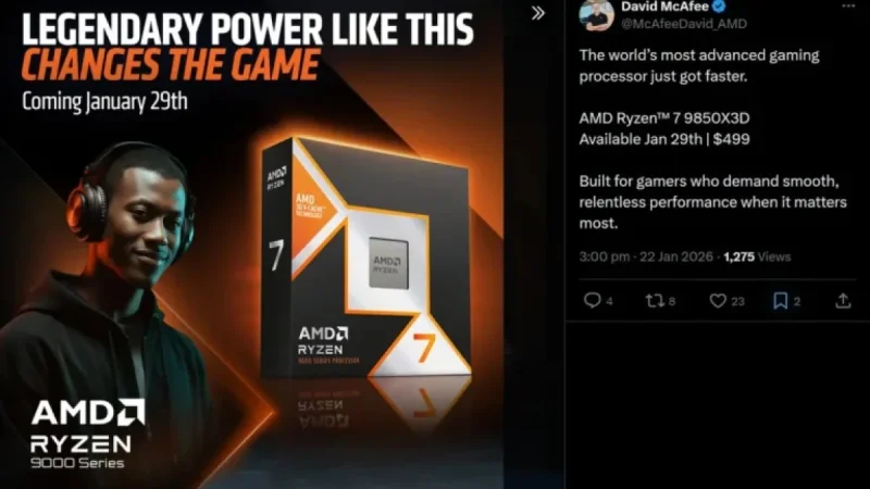 AMD Confirms Ryzen 7 9850X3D Launching January 29 at $499 MSRP
