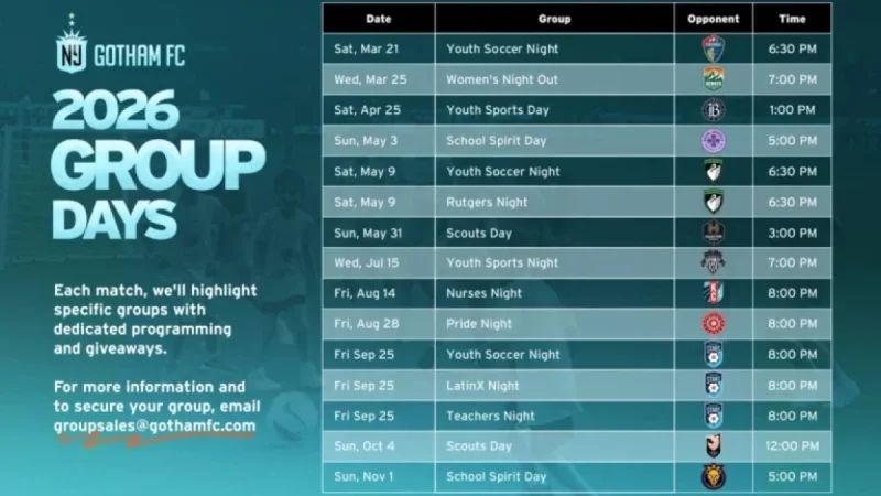 Gotham FC Unveils Group Nights for 2026 NWSL Season