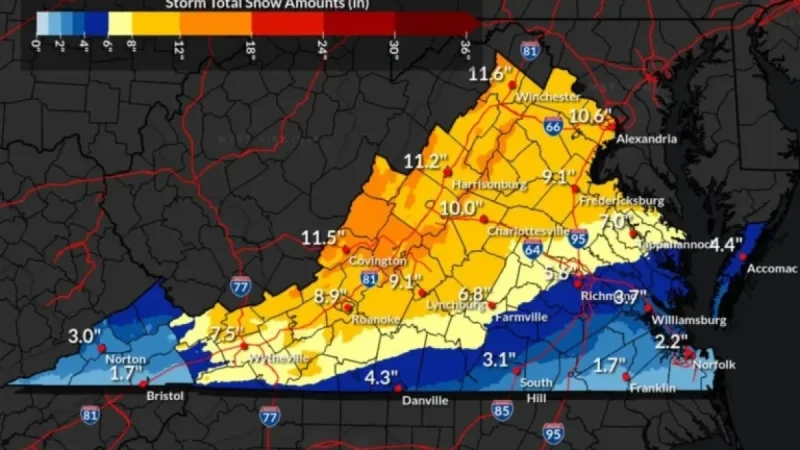 Virginia Faces Glacier Conditions as Snow, Sleet, Ice Set In