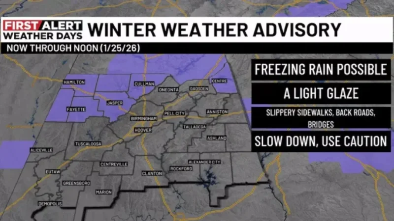 Heavy Rain Sweeps Alabama as Cold Weather Advisory Stays Active