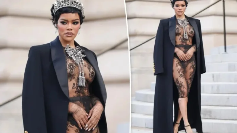 Teyana Taylor Stuns in Lace and Pearls at Schiaparelli Couture Show