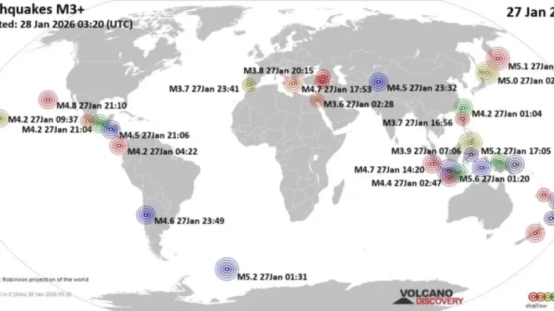 Global Earthquake Summary for Tuesday, January 27, 2026