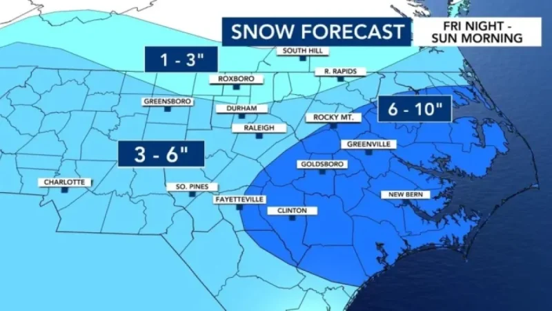North Carolina Faces Snowfall Saturday with Strong Gusts and Extreme Cold
