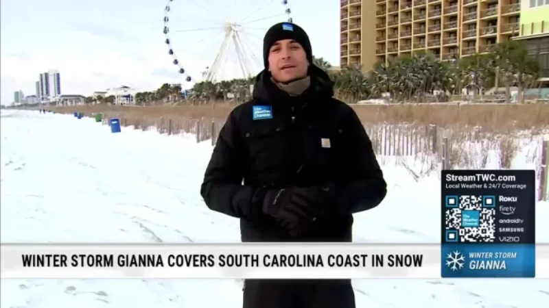 Winter Storm Gianna Blankets South Carolina Beach in Snow
