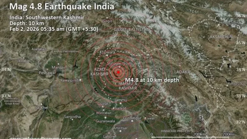 Magnitude 4.8 Earthquake Hits Near Soyibug, Jammu and Kashmir, India