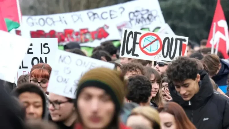 Protesters Rally in Milan Against ICE During Winter Olympics