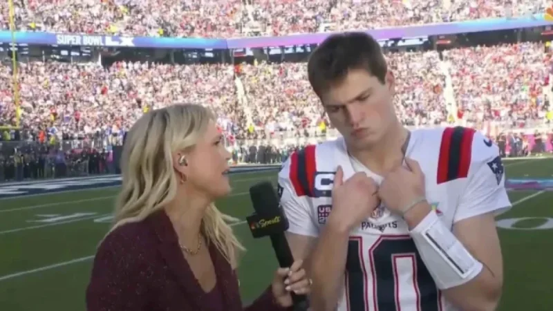 Melissa Stark Conducts Unusual Pre-game Interview with Drake Maye