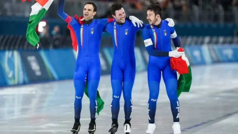Italy Celebrates Speedskating Victory Over U.S. with Familiar Flair