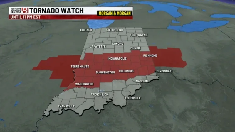 Tornado Watch Issued for Central Indiana Affects Weather and Traffic