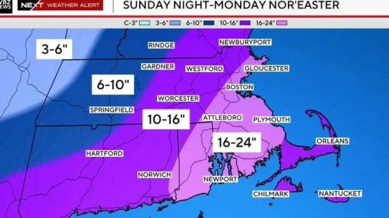 Boston Braces for Potential Blizzard, Forecasts Predict a Foot of Snow Monday