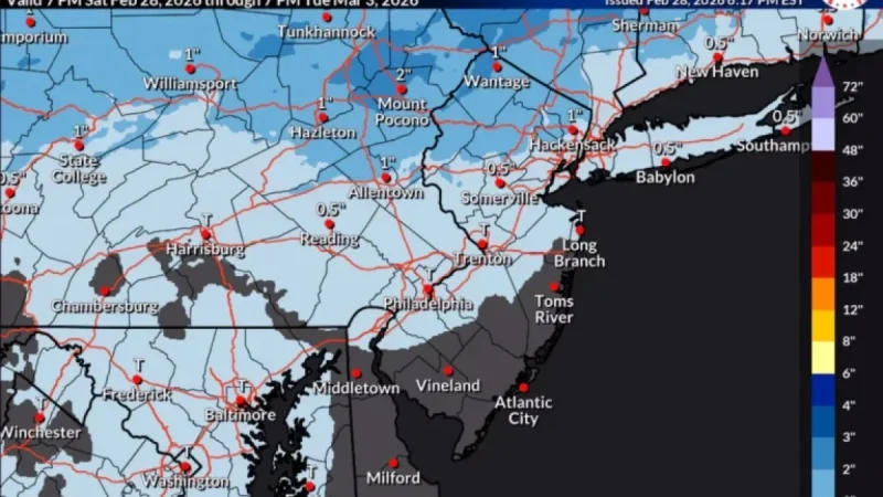 N.J. Weather: Snow, Sleet, Rain Sunday; 70s Temperatures by Next Weekend