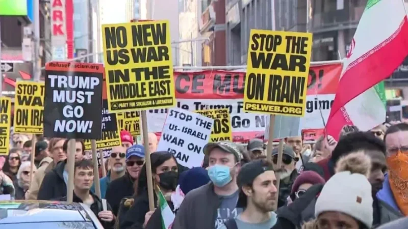 Thousands Rally in Times Square Against Military Strikes in Iran