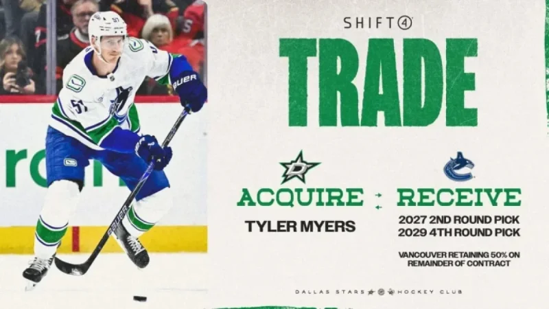 Dallas Stars Secure Defenseman Tyler Myers from Vancouver Canucks