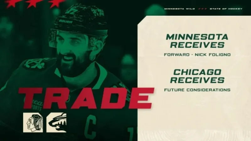 Minnesota Wild Acquires Forward Nick Foligno from Chicago Blackhawks