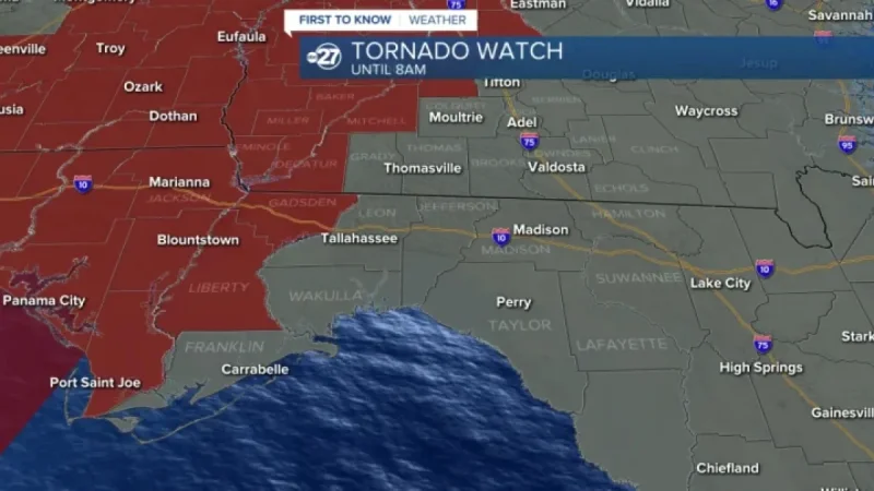 Tallahassee Weather: Tornado Watch Issued at 3:40 A.M. ET as Severe Storms Move Through
