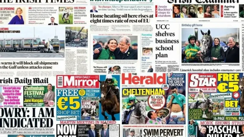 Irish Examiner Spotlight on a University Retreat as Front Pages Turn to War and Cost Pressures