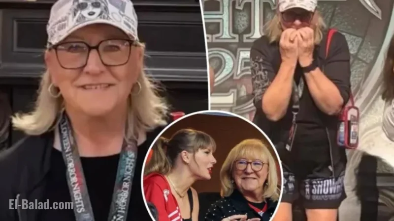 Donna Kelce Sports Taylor Swift Merchandise at Halloween Horror Nights