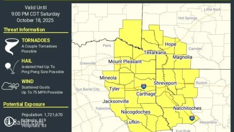 Tornado Watch Announced for Eastern and Northeastern Texas Areas