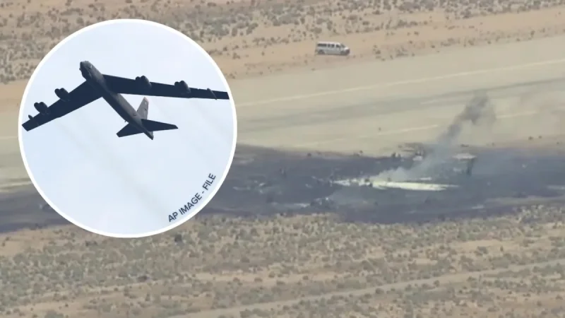 B52 Bomber crashes shortly after takeoff at Edwards Air Force Base