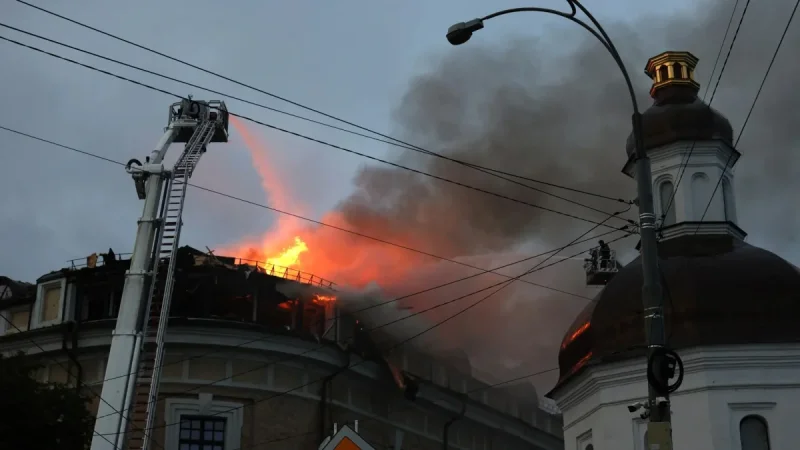 Russian Raid Destroys Dormition Cathedral Fire in Kyiv — 140,000 Lose Power