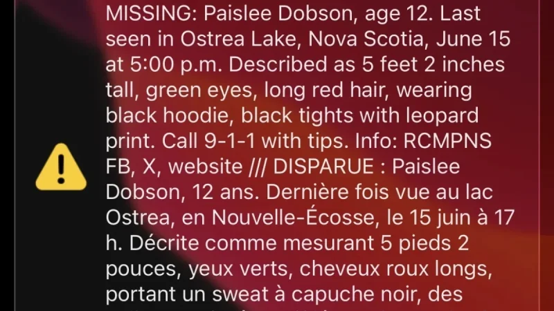 RCMP issues emergency alert for Paislee Dobson in Ostrea Lake