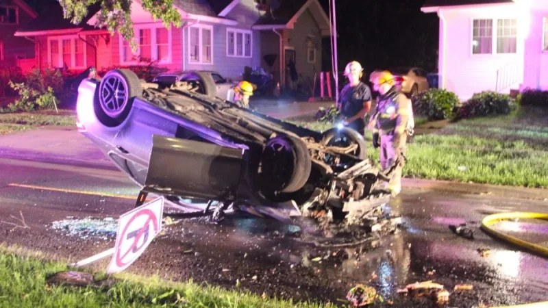 Waterloo Weather: Driver escapes serious injury in Campbell Avenue rollover fire