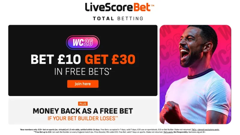Virgin Bet: LiveScore Bet Offers £30 for £10 World Cup Bet