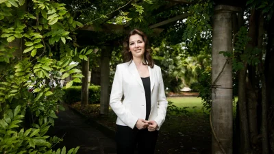 Nigella Lawson shows a canopy garden seating area with three trunks