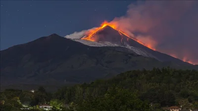 BBC shows Mount Etna eruption creating 00:00:45 lava trail