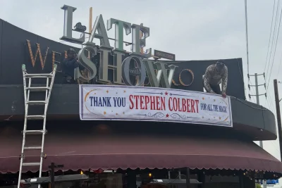 Colbert Show sign lands on WeHo Bistro rooftop after $102,100 auction